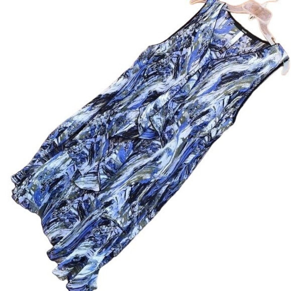 Kensie Marbled Blue Black Grey Shift Short Flowy Dress Size XL - Picture 8 of 8